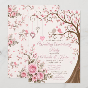 Blush Pink Blossom Anniversary Party Invitation