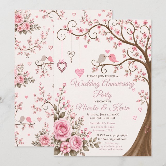 Blush Pink Blossom Anniversary Party Invitation (Front/Back)