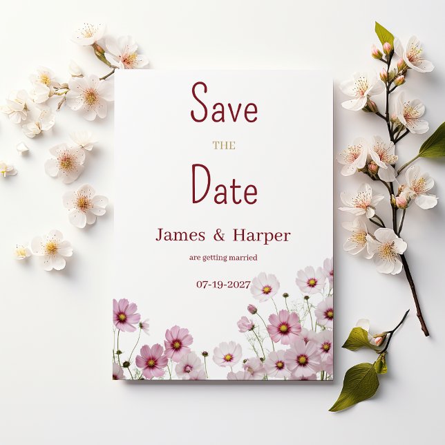 Blush pink blossom cosmos flower Save the Date Invitation (Blush pink blossom cosmos flower Save the Date )