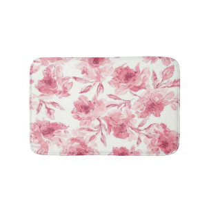 Blush Pink Blossoms Watercolor Painted Airy Floral Bath Mat