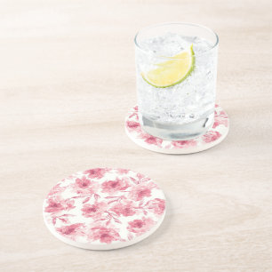 Blush Pink Blossoms Watercolor Painted Airy Floral Coaster