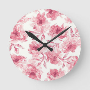 Blush Pink Blossoms Watercolor Painted Airy Floral Round Clock