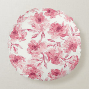 Blush Pink Blossoms Watercolor Painted Airy Floral Round Cushion