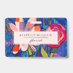 Blush pink blue abstract modern floral ID badge