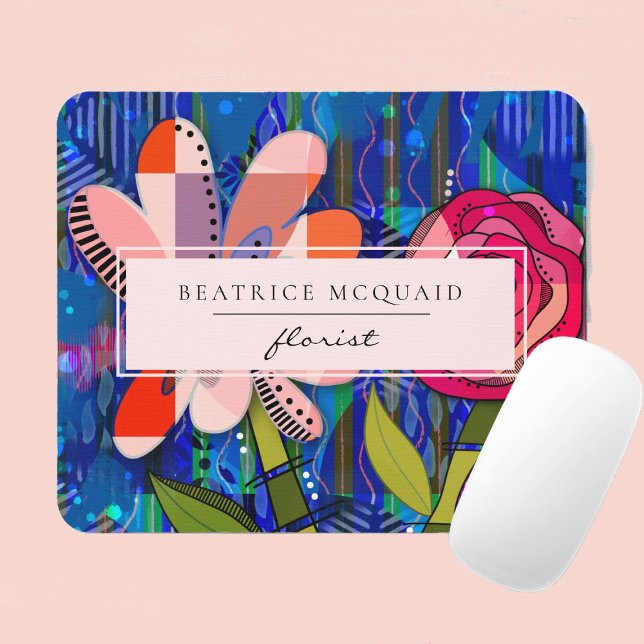 Blush pink blue abstract modern floral mouse pad (Creator Uploaded)
