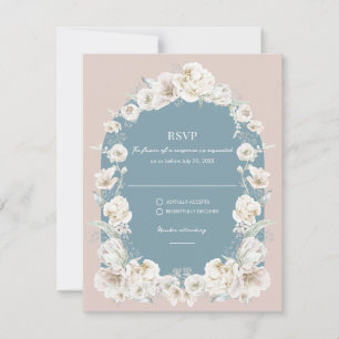 Blush Pink Blue Floral Garden Wedding RSVP Card
