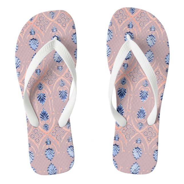 Blush pink & blue floral pattern jandals (Footbed)