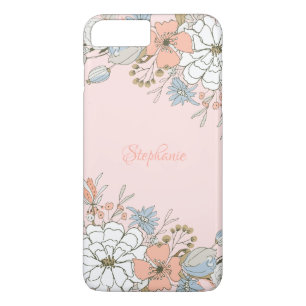 Blush Pink Blue Floral Personalised Case-Mate iPhone Case