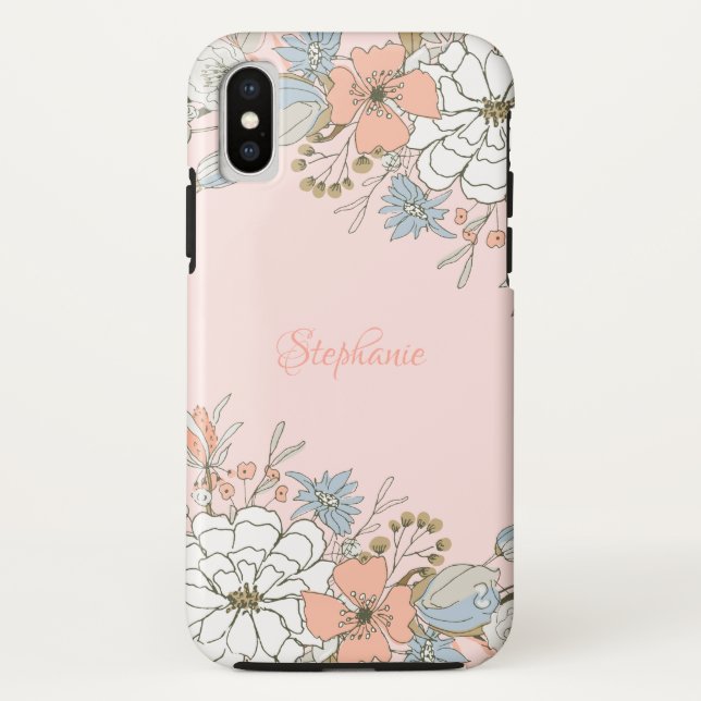 Blush Pink Blue Floral Personalised Case-Mate iPhone Case (Back)