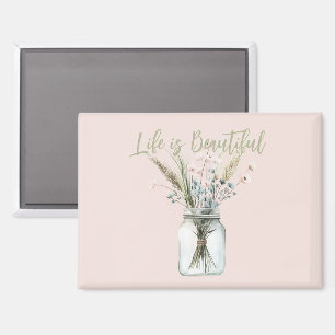 Blush Pink Blue Flowers in Jar Magnet