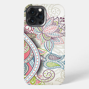 Blush Pink Blue Green Taupe Paisley Floral Art iPhone 13 Pro Max Case