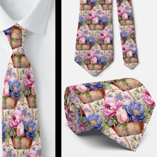 Blush Pink Blue Purple Violet Flowers Floral Tie