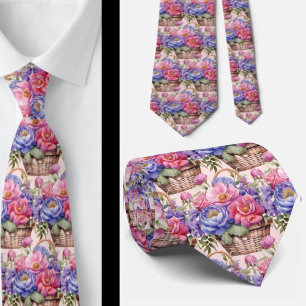 Blush Pink Blue Purple Violet Flowers Floral Tie
