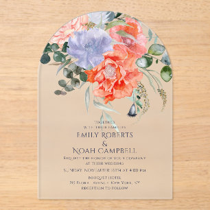 Blush Pink & Blue Watercolor Floral Wedding Acrylic Invitations