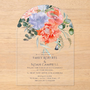 Blush Pink & Blue Watercolor Floral Wedding Acrylic Invitations