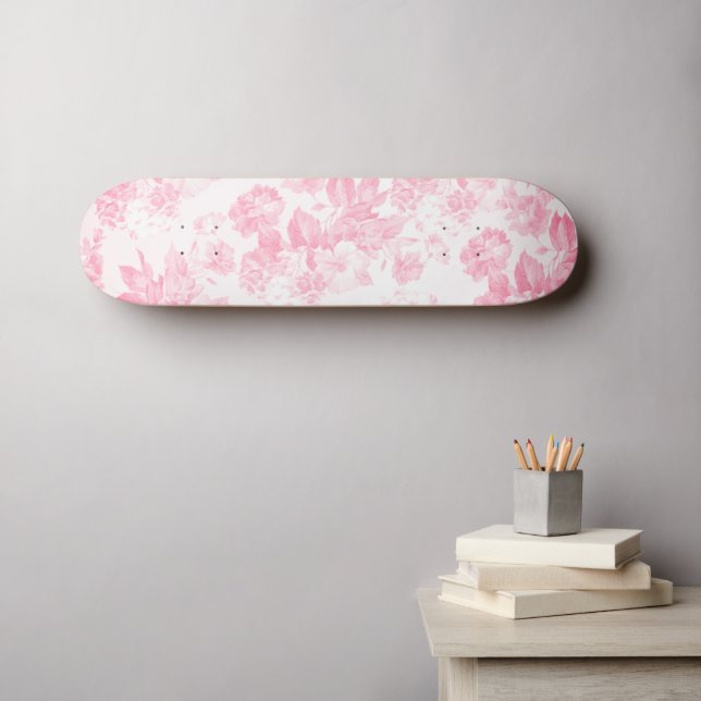 Blush pink bohemian elegant vintage floral skateboard (Wall Art (Horz))