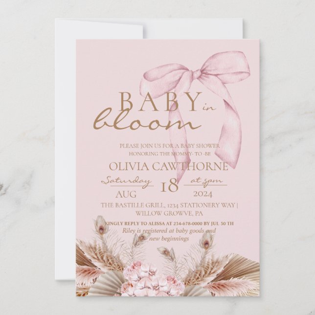 Blush Pink Boho Baby in bloom Baby Shower  Invitation (Front)