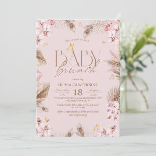  Blush Pink Boho Baby Shower Girl Baby Brunch  Invitation