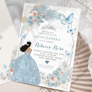 Blush Pink Boho Blue Princess Royal Quinceañera Invitation