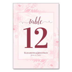 Blush Pink Boho Chic Floral Elegant Wedding Table Number