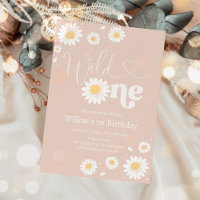 Blush Pink Boho Daisy Wild One 1st Birthday Party 