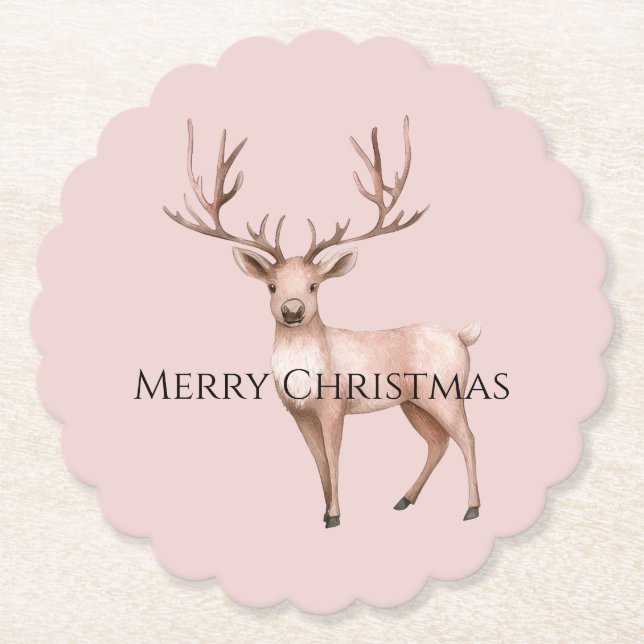 Blush Pink Boho Deer  Paper Coaster (Front)