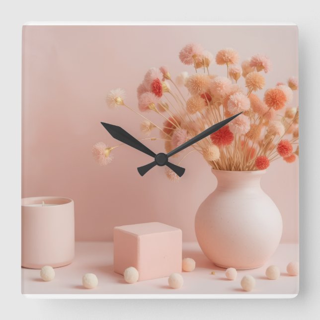 Blush Pink Boho Dried Flowers clock  (Front)