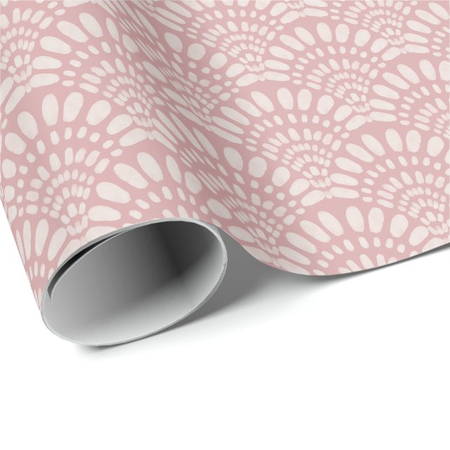 Blush Pink Boho Fan Pattern Soft Watercolour Wrapping Paper (Roll Corner)
