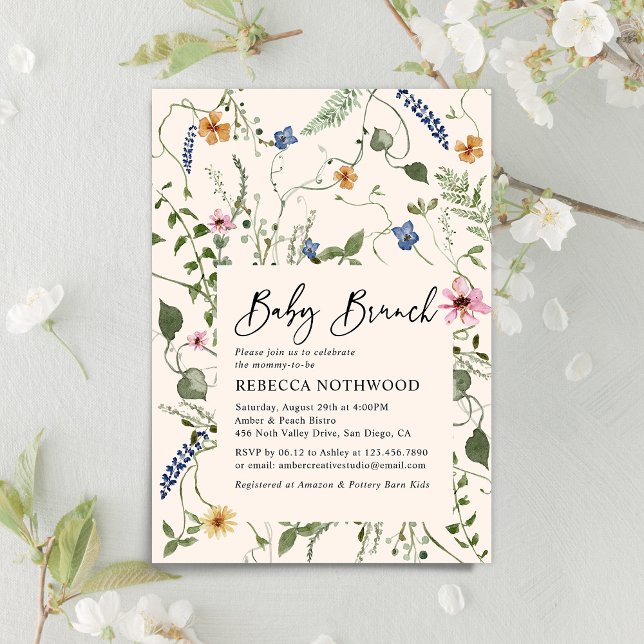 Blush Pink Boho Floral Girl Baby Brunch Shower Invitation (Creator Uploaded)