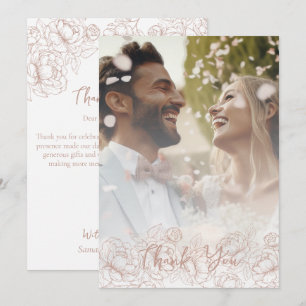 Blush Pink Boho Floral Modern Elegant Photo Thank You Card