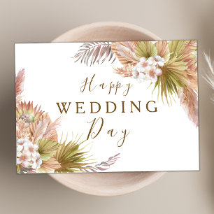 Blush Pink Boho Floral Modern Happy Wedding Day Card