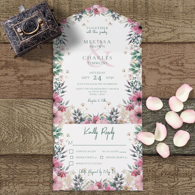 Blush Pink Boho Floral Wreaths Dinner All In One Invitation (Creator Uploaded)