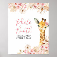 Blush Pink Boho Giraffe Baby Shower Photo Booth
