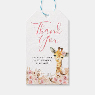 Blush Pink Boho Giraffe Baby Shower Thank You Tag