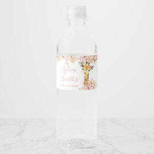 Blush Pink Boho Giraffe Baby Shower Water Bottle Label