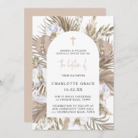Blush Pink Boho Palm Floral Arch Baptism Invitatio