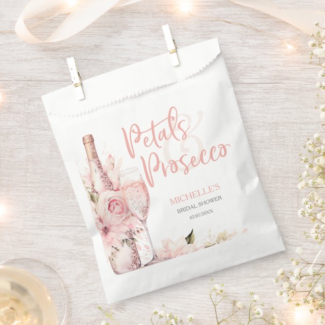 Blush Pink Boho Petals and Prosecco Floral Favour Bags (Clipped)