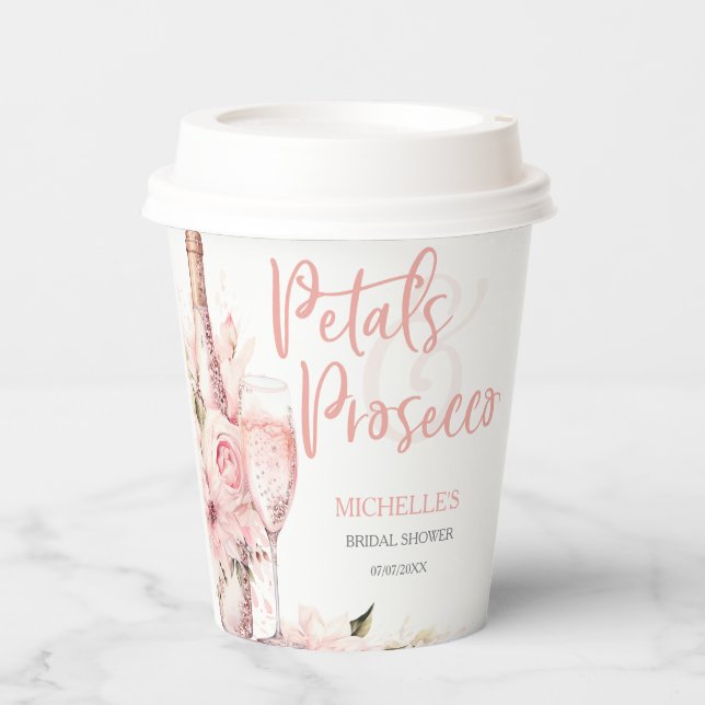 Blush Pink Boho Petals and Prosecco Floral Paper Cups (Front)