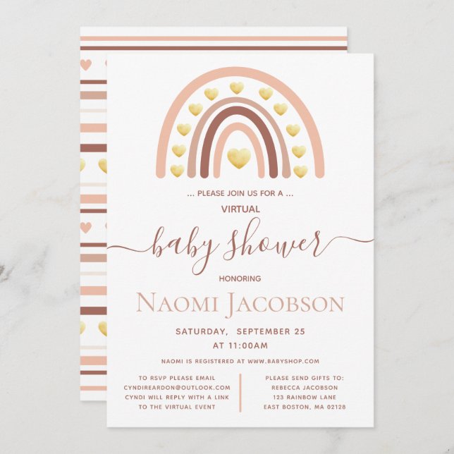 Blush Pink Boho Rainbow Baby Shower Invitation (Front/Back)