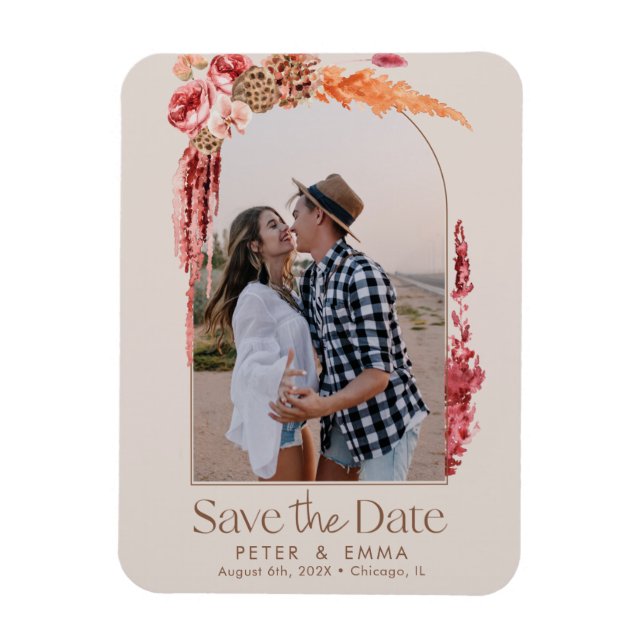 Blush Pink | Boho Save the Date Pampas Grass Photo Magnet (Vertical)
