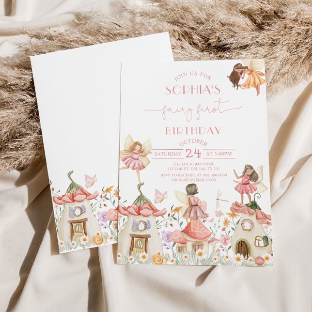 Blush Pink Boho Wildflower Fairy 1st Birthday Invitation (Creator Uploaded)