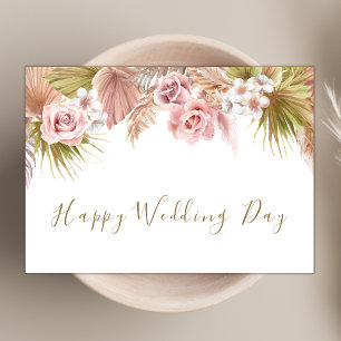 Blush Pink Boho Wildflower Theme Happy Wedding Day Card