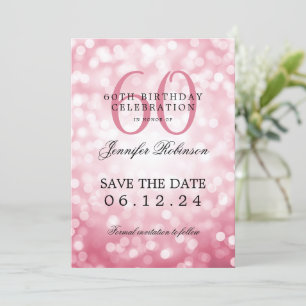 Blush Pink Bokeh 60th Birthday Save the Date  Invitation