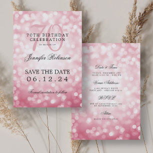 Blush Pink Bokeh 70th Birthday Save Date Details Invitation