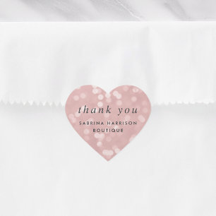 Blush Pink Bokeh   Personalised Business Thank You Heart Sticker