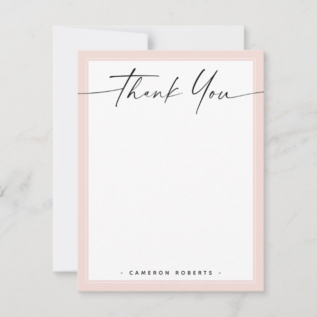 Blush pink border custom logo thank you note card (Front)
