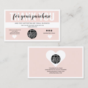 Blush Pink Border Logo Customer Order Thank You Business Card