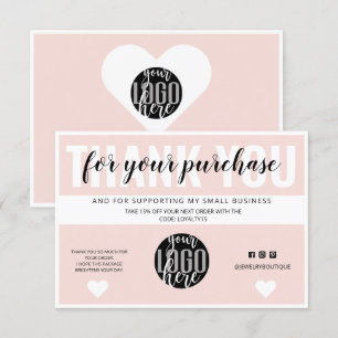 Blush Pink Border Logo Customer Order Thank You Card