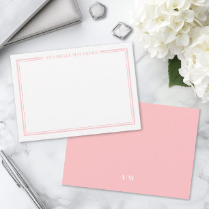 Blush Pink Border Minimalist Name Monogram Card