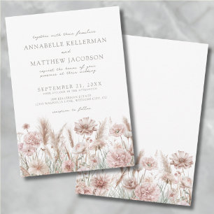 Blush Pink Botanical Boho Floral Wedding Invitation